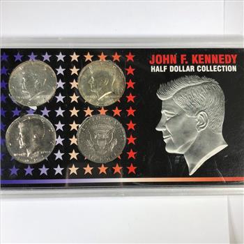 John F. Kennedy Half Dollar Collection: 1964 Silver, 1968-D Silver, 1981-D and 1981-P*All High Grade in Custom Holder