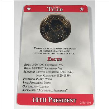 John Tyler Presidential Commemorative Dollar*Brilliant Uncirculated*Facts Card