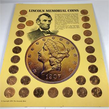 Lincoln Memorial Coins*Include 29 High Grade Red Lincoln memorial Cents on Story Board