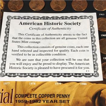 Lincoln Memorial Complete Copper Penny Year Set*1959-1982*Missing 1960, 1975 & 1976*All High Grade Red