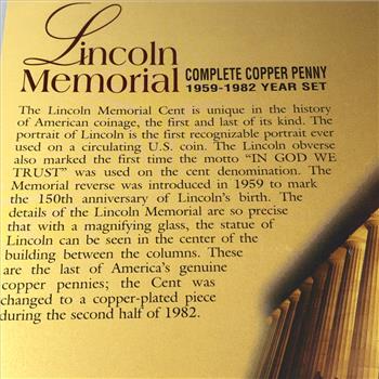 Lincoln Memorial Complete Copper Penny Year Set*1959-1982*Missing 1960, 1975 & 1976*All High Grade Red