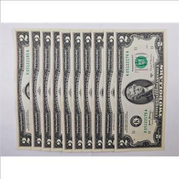 Lot of 10 Series 2017A $2 Federal Reserve Notes*CONSECUTIVE Numbers ...