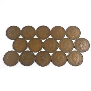 Lot of 15 British 1930's Large Pennies*Various Grades