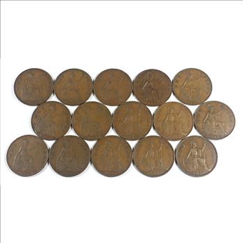 Lot of 15 British 1930's Large Pennies*Various Grades