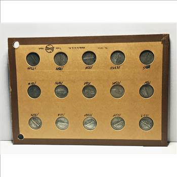 Lot of 15 Silver Mercury Head Dimes*Various Dates 1927-S -1935*Various Grades*In Protective Cardboard Page