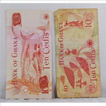 Lot Of 2 Ghana 10 Cedis Notes 1978 And 1967