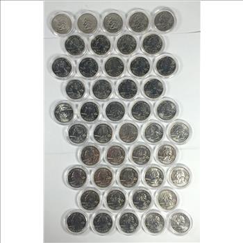 Lot of 46 Commemorative State Quarters in Custom Storage Box w/Keys*All Different Years and States in Capsules