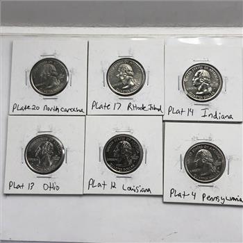 Lot of 5 Platinum Layered State Quarters Mint State