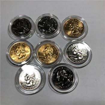 Lot of Eight Commemorative Quarters*Three are 24K Gold Layered and Five Are Silver Layered