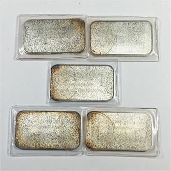 Lot of Five 1 Troy Ounce .999 Fine Silver Numbered Engelhard Bars*Total of 5 Troy Ounces*All in Original Packets