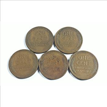 Lot of Five 1911-S Lincoln Head Wheat Cents