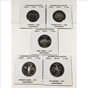 Lot of Five 1999-S America the Beautiful Commemorative Quarters*All Proof & Deep Cameo