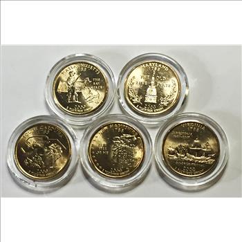 Lot of Five 2000-P 24K Gold Layered State Commemorative Quarters*In Protective Capsules