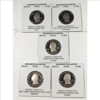 Lot of Five 2014-S America the Beautiful Commemorative Quarters*All Proof & Deep Cameo