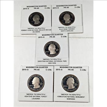 Lot of Five 2015-S America the Beautiful Commemorative Quarters*All Proof & Deep Cameo
