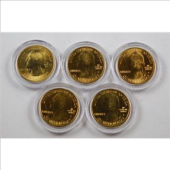 Lot of Five 24K Gold Layered Commemorative Quarters*Painted Rocks, Apostle Islands, Voyageurs & More