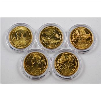 Lot of Five 24K Gold Layered Commemorative Quarters*Painted Rocks, Apostle Islands, Voyageurs & More
