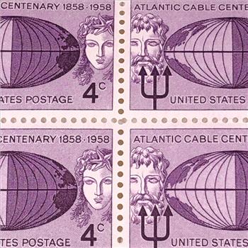 Lot of Five (5) 1958 4c Atlantic Cable Centenary Commemorative US Postage Stamps