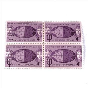 Lot of Five (5) 1958 4c Atlantic Cable Centenary Commemorative US Postage Stamps