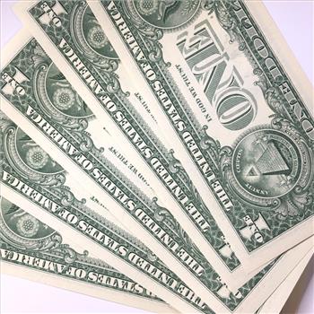 Lot of Five (5) CONSECUTIVE NUMBERED $1 Federal Reserve STAR NOTES*Crisp Uncirculated