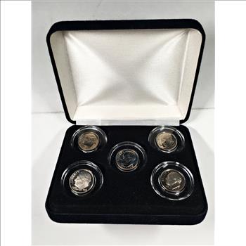 Lot of Five (5) Proof Roosevelt Dimes in Capsules and Gift Box: Various Dates From 1968-S thru 2005-S