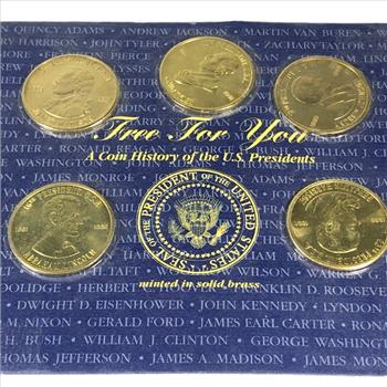 Lot of Five Brass Coins*History of the US Presidents*New in Original Packaging