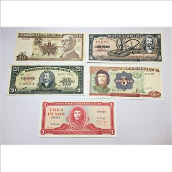 Lot of Five High Grade Cuban Banknotes*Various Denominations and Years