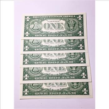 Lot of Five Series $1 1957B CONSECUTIVELY NUMBERED United States Silver Certificates*Crisp Uncirculated Notes!
