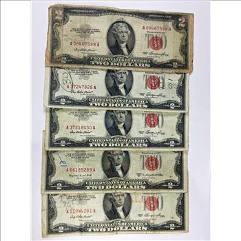 Lot of Five Series 1953 $2 United States Red Seal Notes*Circulated ...