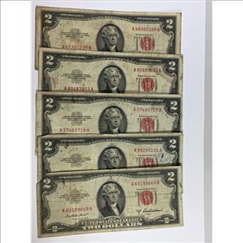 Lot of Five Series 1953 $2 United States Red Seal Notes*Circulated ...