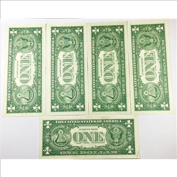 Lot of Five Series 1957 US Silver Certificate $1 Notes*Nice Crisp and Clean Paper*Very Gently Circulated