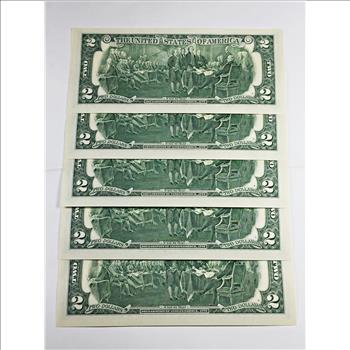 Lot of Five Series 2017A $2 Federal Reserve Notes in Numeric Order*Cleveland, OH*Crisp Uncirculated Notes