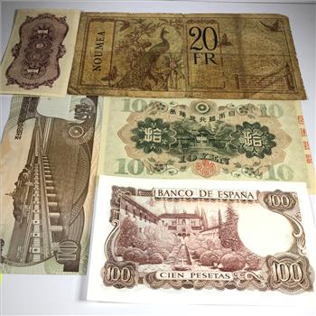 Lot of Five World Bank Notes*French Indochina, Japan, Spain and more