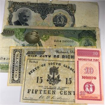 Lot of Five World Notes and US Replicas