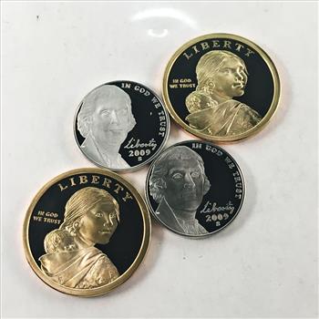 Lot of Four 2009-S Proof Coins: Two Sacagawea Commemorative Three