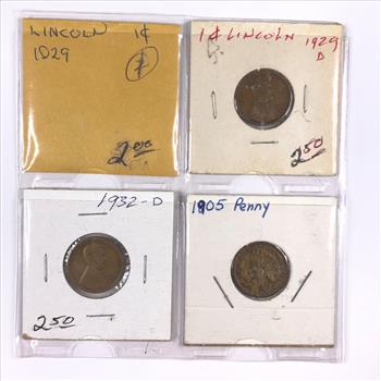 Lot of Four (4) Early 1900's Lincoln Head Wheat Cents