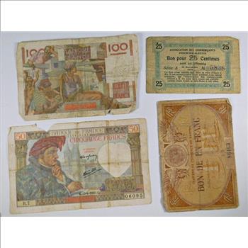 Lot of Four French Banknotes*Various Denominations and Grades