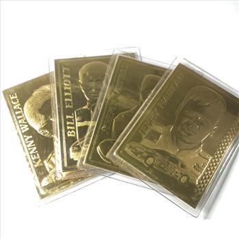 Lot of Four Gold Foil Race Car Driver Trading Cards*Kenny Wallace, Bill Elliott Jeremy Mayfield and Jerry Nadeau