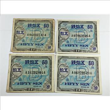 Lot of Four Series 100 Japanese Fifty Sen Military Currency*Circulated*Crisp Paper
