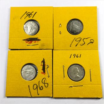 Lot of Four Silver Canadian 10 Cent Coins*1961, 1961, 1959 and 1968