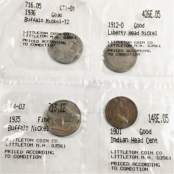 Lot of Graded US Nickels and One Indian Head*All are Graded Good & Fine by Littleton Coin Company