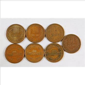 Lot of Seven 1950's Japanese Yen Coins