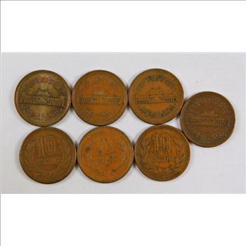 Lot of Seven 1950's Japanese Yen Coins