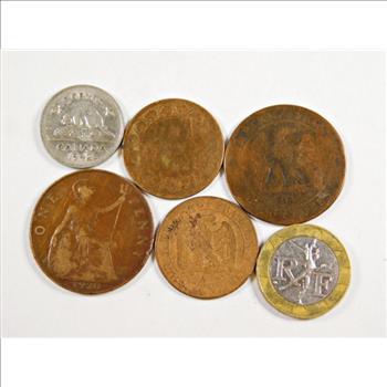 Lot of Six Canadian/French Coins and an Antique Medal