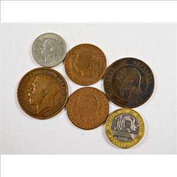 Lot of Six Canadian/French Coins and an Antique Medal