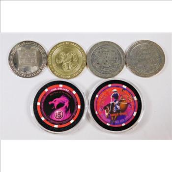 Lot of Six Gaming Tokens*Two $5 Hard Rock and Four $1 Various Casinos