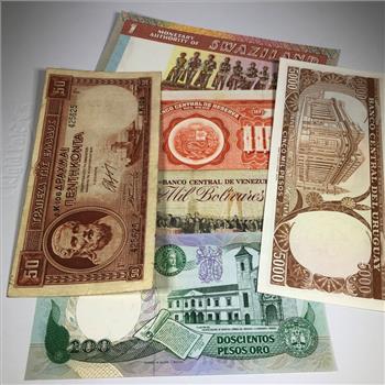 Lot of Six World Bank Notes*Greece, Uruguay, Peru, Columbia, Bolivia and Swaziland