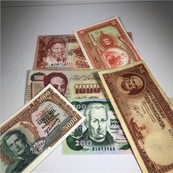 Lot of Six World Bank Notes*Greece, Uruguay, Peru, Columbia, Bolivia and Swaziland
