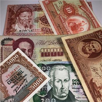 Lot of Six World Bank Notes*Greece, Uruguay, Peru, Columbia, Bolivia and Swaziland