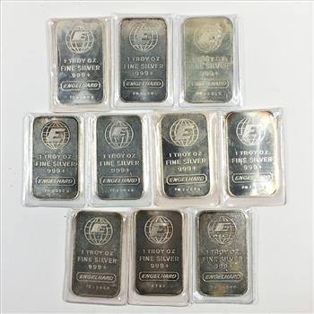 Lot of Ten 1 Troy Ounce .999 Fine Silver Numbered Engelhard Bars*Total of 10 Troy Ounces*All in Original Packets